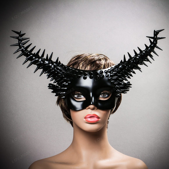 Krampus Black Steampunk Spikes Horn Devil Mask - Black - Picture 10 of 10